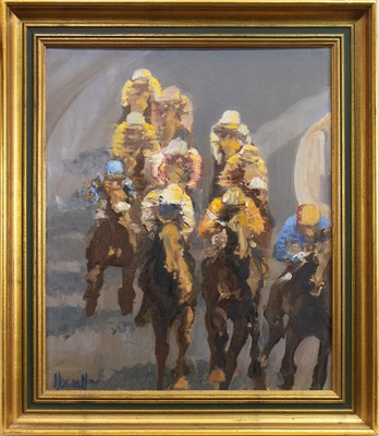 Lot 623 - HORSE RACE II, AN OIL BY PETER HOWELL
