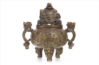 Lot 1050 - A CHINESE ENAMEL AND SPELTER VASE AND AN INCENSE BURNER