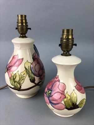 Lot 145 - A MOORCROFT FLORAL DECORATED  TABLE LAMP AND ANOTHER
