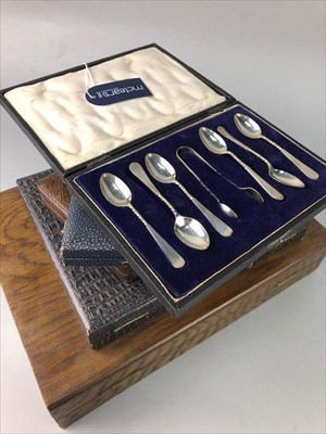 Lot 149 - A SET OF SIX SILVER COFFEE SPOONS AND TONGS AND OTHER CUTLERY