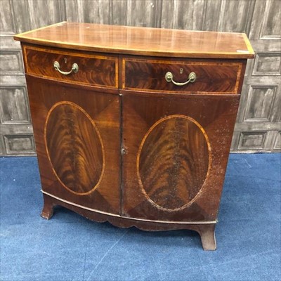Lot 157 - A 19TH CENTURY MAHOGANY AND SATINWOOD BANDED BOWFRONTED CUPBOARD