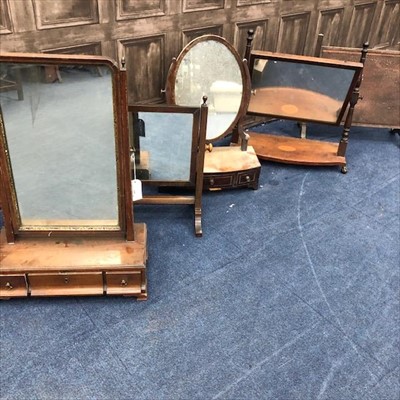 Lot 158 - A GEORGE III MAHOGANY DRESSING MIRROR AND FOUR OTHER MIRRORS
