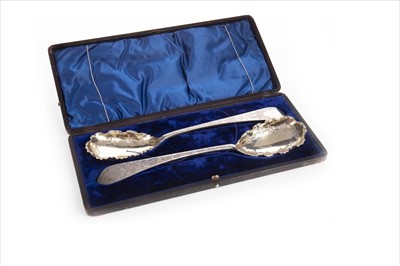 Lot 887 - A PAIR OF CELTIC POINT SILVER BERRY SPOONS
