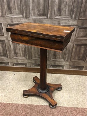 Lot 1703 - AN EARLY VICTORIAN ROSEWOOD OBLONG GAMES TABLE