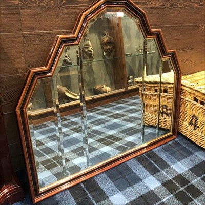 Lot 83 - A LARGE STAINED WOOD OVERMANTELMIRROR