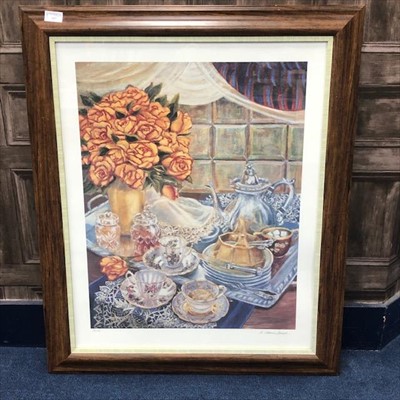 Lot 107 - ROSES & TEA SET, A LITHOGRAPH BY K. HAINES DENCH