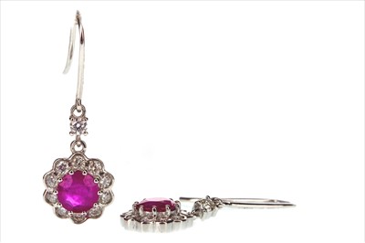 Lot 267 - A PAIR OF RUBY AND DIAMOND EARRINGS
