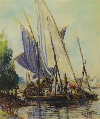 Lot 158 - RIVER SCENE, INDIA 1936 BY LILY R EDMIE