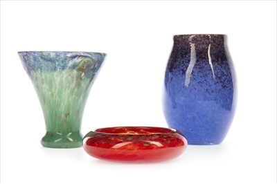 Lot 1330 - A LOT OF TWO MONART GLASS VASES ALONG WITH A DISH