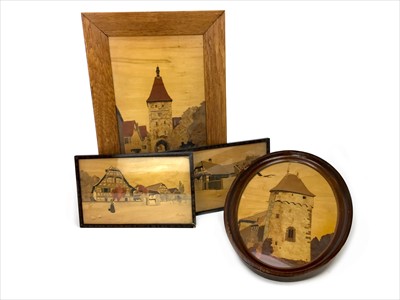 Lot 1717 - A MARQUETRY OVAL PANEL BY CHARLES SPINDLER AND THREE OTHERS