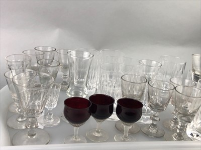 Lot 241 - A SET OF EIGHT GREEN GLASS CORDIAL GLASSES AND OTHER GLASSES