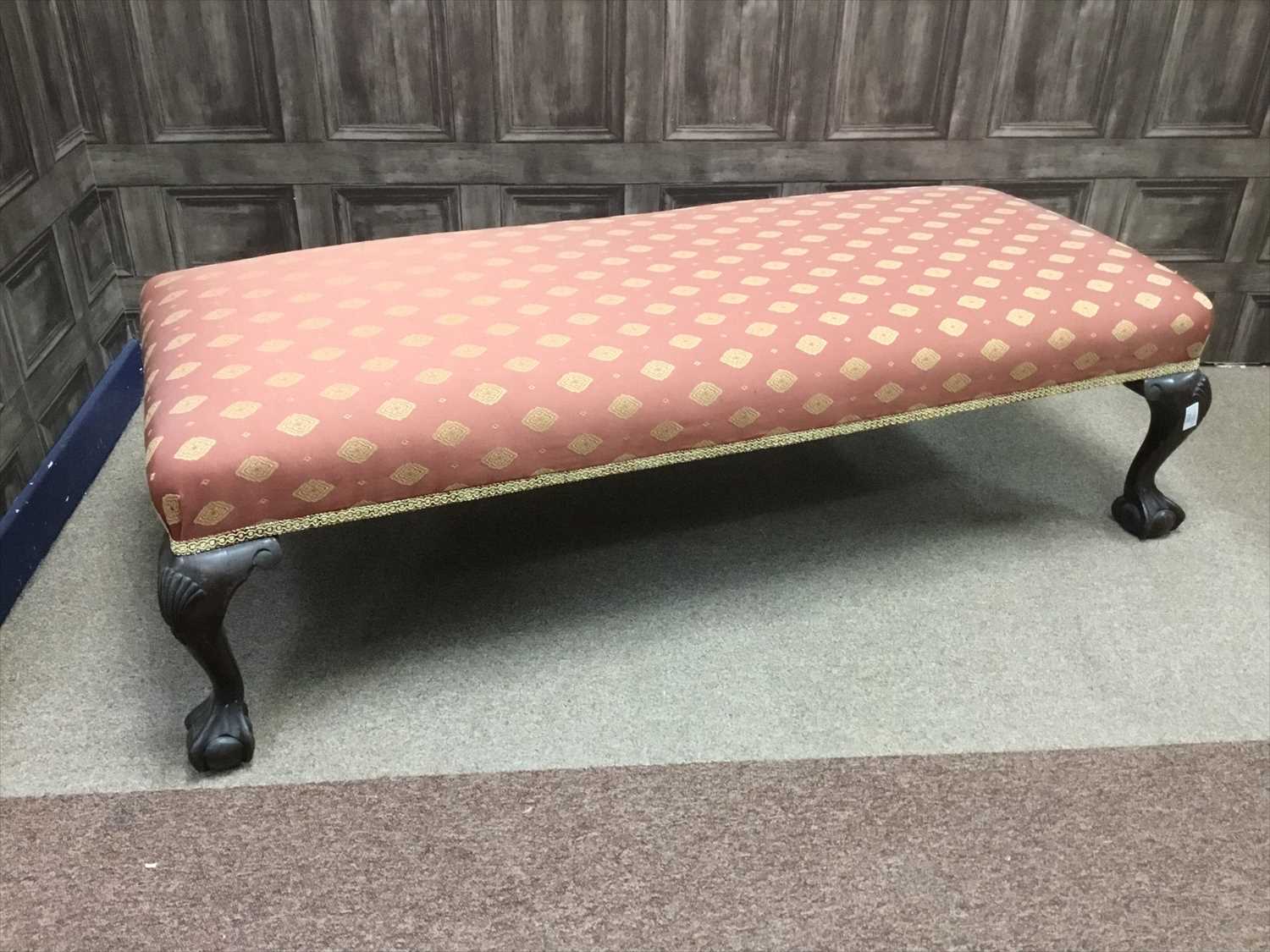 Lot 1733 - A MAHOGANY FRAMED OBLONG CENTRE STOOL