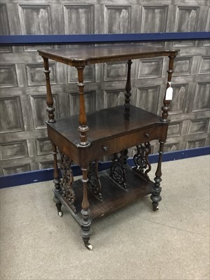 Lot 66 - A VICTORIAN ROSEWOOD CANTERBURY WHATNOT