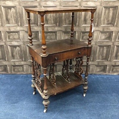 Lot 66 - A VICTORIAN ROSEWOOD CANTERBURY WHATNOT