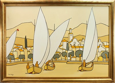 Lot 738 - YACHTS IN CALM WATERS, AN OIL BY IAIN CARBY