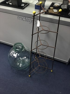 Lot 334 - A WROUGHT METAL FIGURAL COAT STAND ALONG WITH ANOTHER STAND AND A JAR