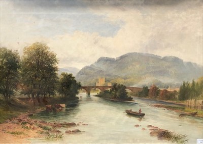 Lot 245 - BOATING ON A RIVER, A SCOTTISH SCHOOL OIL