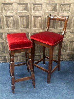 Lot 396 - A 20TH CENTURY MAHOGANY STOOL ALONG WITH ANOTHER