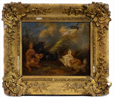 Lot 66 - DOGS FLUSHING OUT A DUCK, AN OIL