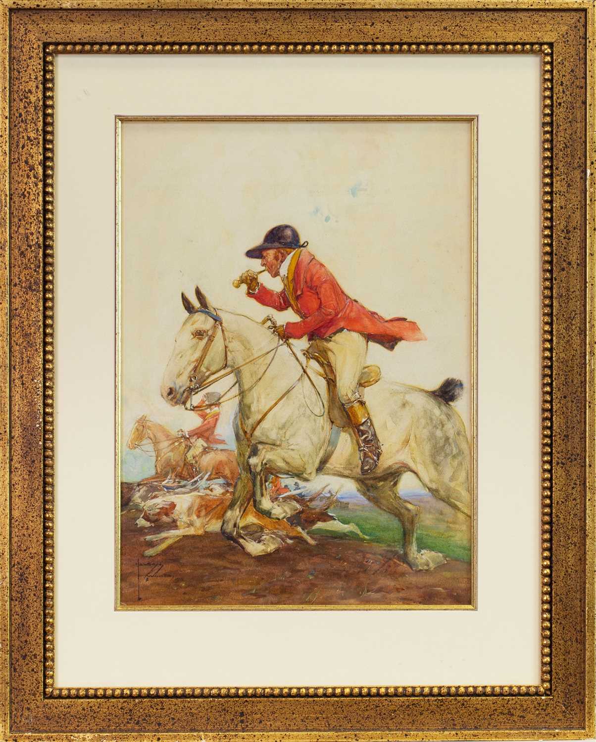 Lot 16 - THE HUNT, A WATERCOLOUR BY LAWSON WOOD