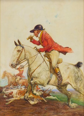 Lot 16 - THE HUNT, A WATERCOLOUR BY LAWSON WOOD