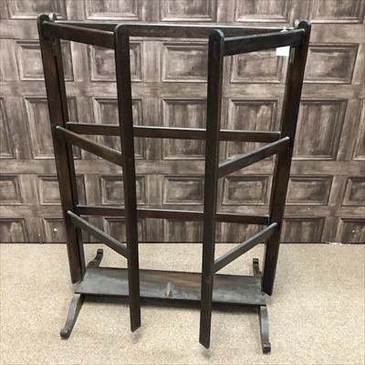 Lot 405 - A 19TH CENTURY STAINED WOOD FOLDING TOWEL RAIL