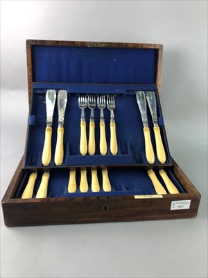 Lot 417 - A VICTORIAN PART SET OF FOURTEEN PAIRS OF SILVER BLADED FISH KNIVES AND FORKS