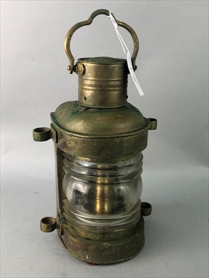 Lot 381 - A SHIPS BRASS LAMP AND TWO OTHERS