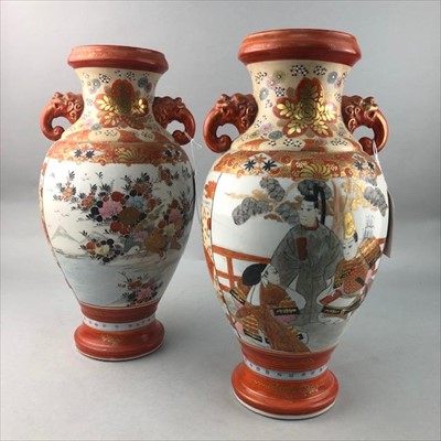 Lot 440 - A PAIR OF JAPANESE DOUBLE HANDLED BALUSTER VASES