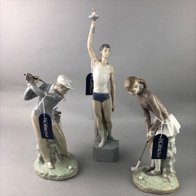 Lot 189 - A LOT OF TWO LLADRO GOLFING FIGURES AND A LLADRO 'OLYMPIC' FIGURE