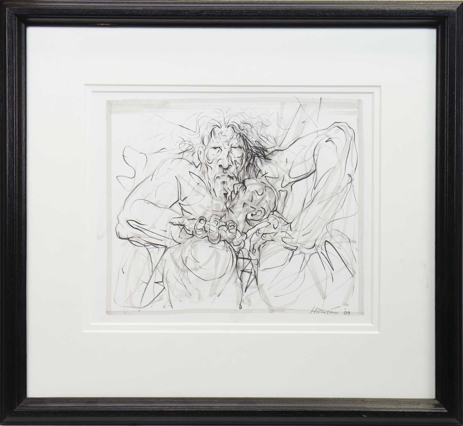 Lot 586 - CHASING FIRE, A CHARCOAL AND INK BY PETER HOWSON