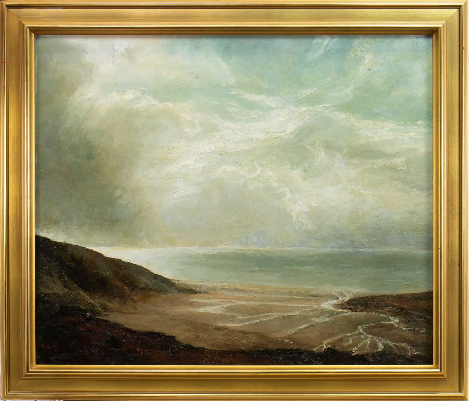 Lot 654 - COASTAL SCENE, AN OIL BY MARION DRUMMOND