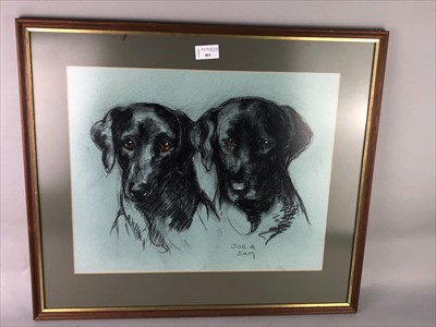 Lot 461 - JOE AND SAM, A PASTEL DEPICTING TWO DOGS