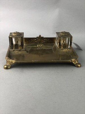 Lot 469 - A BRASS INKSTAND