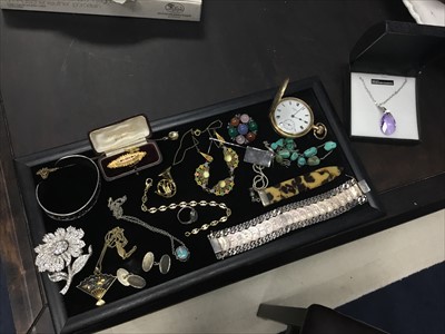 Lot 490 - A GOLD BROOCH, WALTHAM POCKET WATCH AND OTHER ITEMS