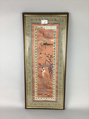 Lot 138 - A CHINESE EMBROIDERED SILK PANEL