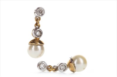 Lot 313 - A PAIR OF PEARL AND DIAMOND EARRINGS