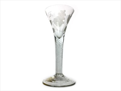Lot 1334 - AN 18TH CENTURY WINE GLASS OF POSSIBLE JACOBITE SIGNIFICANCE