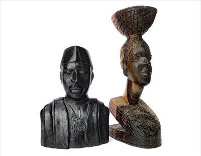 Lot 1016 - A LOT OF TWO AFRICAN CARVED WOOD BUSTS