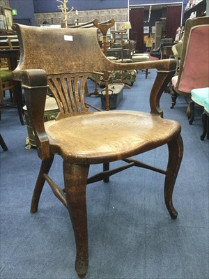 Lot 496 - AN EDWARDIAN SPINNING CHAIR AND AN OAK CAPTAINS CHAIR