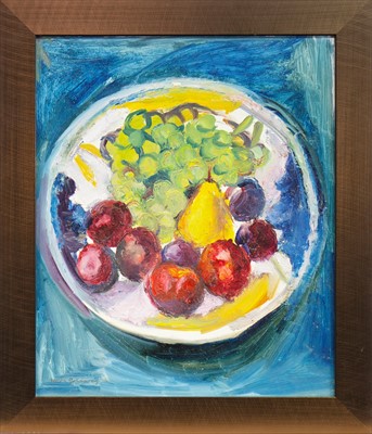 Lot 543 - STILL LIFE WITH APPLES AND PEARS, AN OIL BY HILDA GOLDWAG