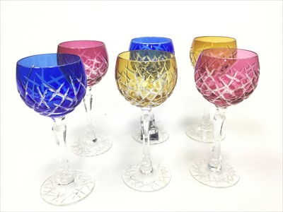 Lot 501 - A SET OF SIX CRYSTAL HARLEQUIN  HOCK GLASSES