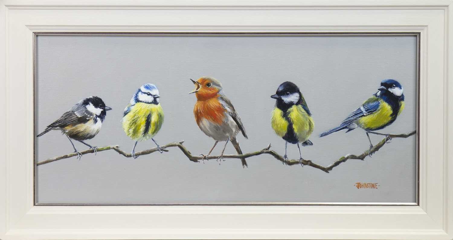 Lot 610 - GROUP CHAT, AN OIL BY LYNNE JOHNSTONE