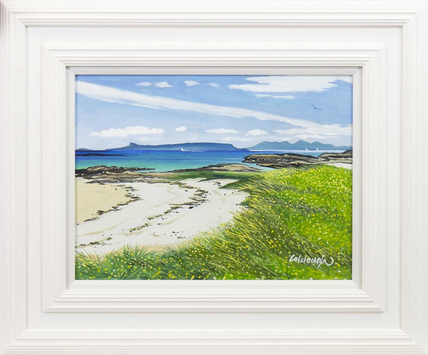 Lot 574 - EIGG AND RUM, AN OIL BY FRANK COLCLOUGH