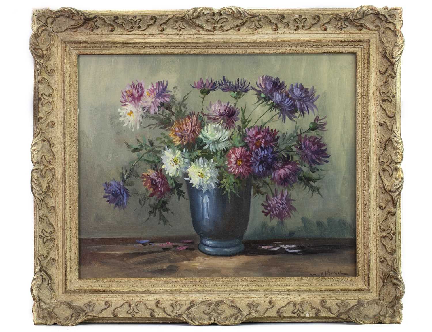 Lot 9 - CHRYSANTHEMUMS,  AN OIL BY RAOUL MARTINEZ