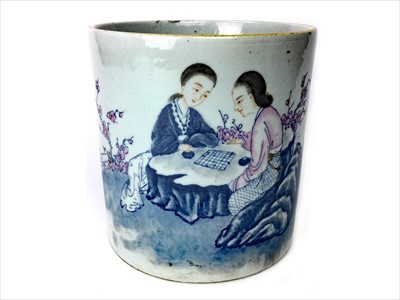 Lot 1181 - A CHINESE BLUE AND WHITE CERAMIC BRUSH POT