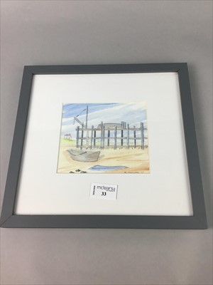 Lot 276 - A COASTAL SCENE, A WATERCOLOUR BY BILL THORNTON AND A RURAL SCENE BY WENDY MARLAW
