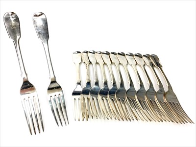 Lot 919 - A COMPOSITE SET OF TWELVE VICTORIAN SILVER FORKS AND A GEORGIAN SILVER FORK