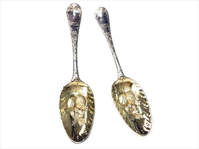 Lot 930 - A PAIR OF GEORGE II SILVER BERRY SPOONS