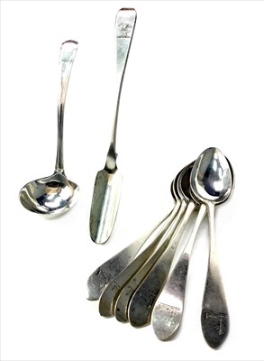 Lot 927 - A SET OF GEORGIAN SCOTTISH SILVER TEASPOONS ALONG WITH TWO OTHERS